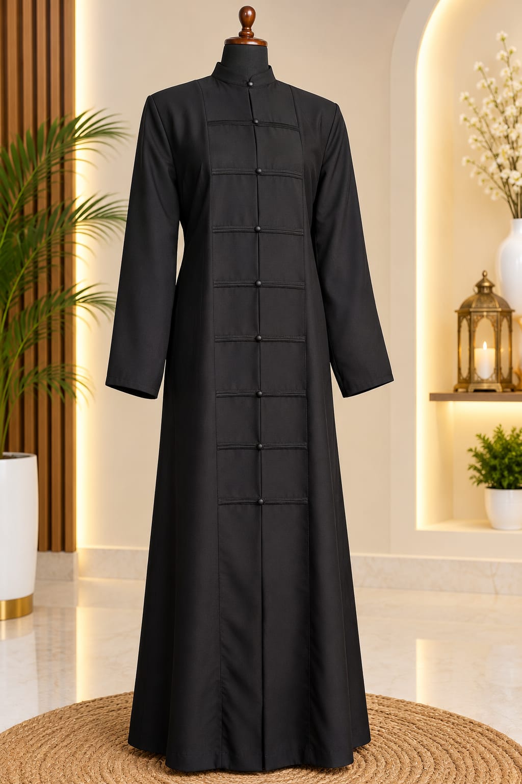 Royal Black Button-Front Abaya