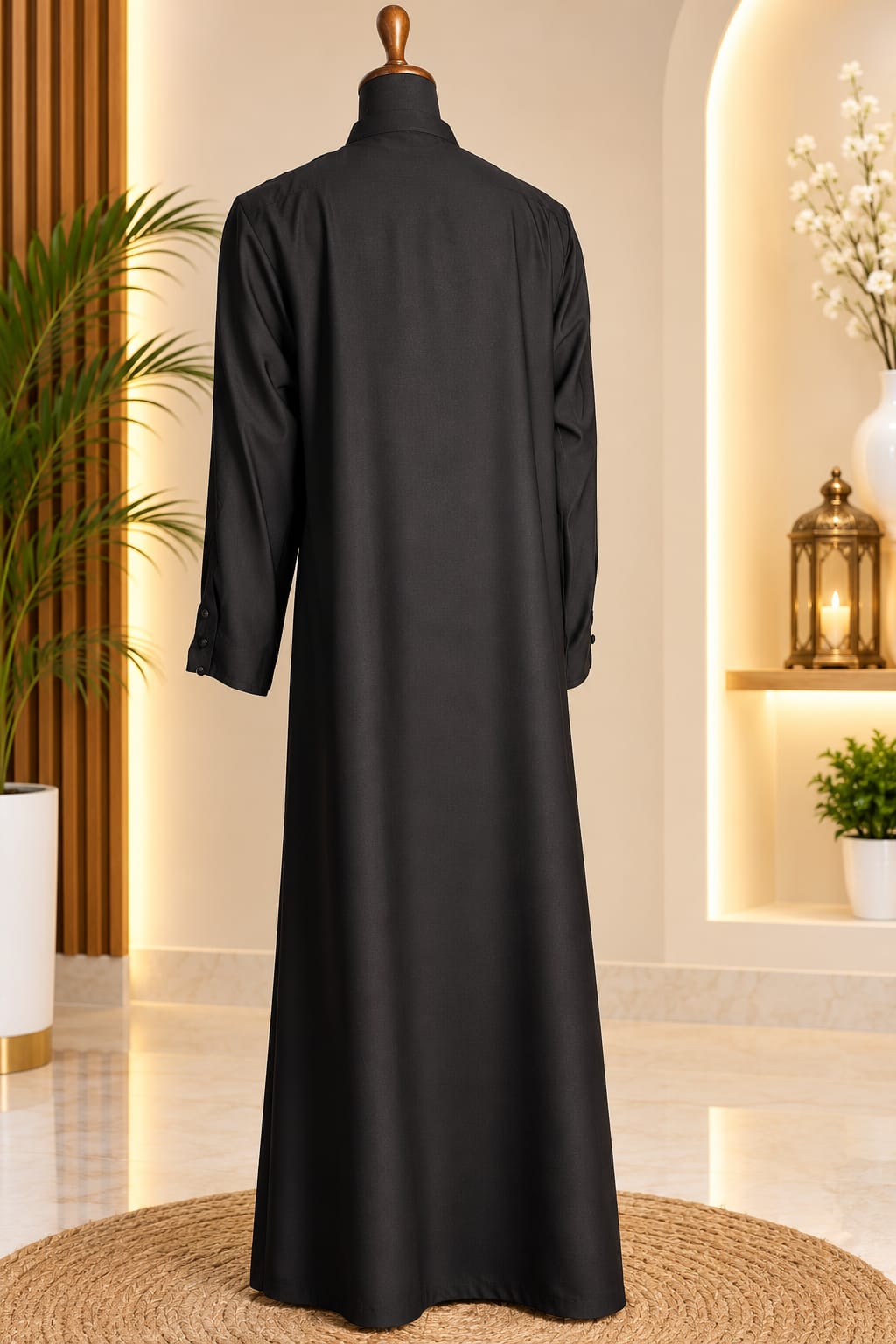 Royal Black Button-Front Abaya