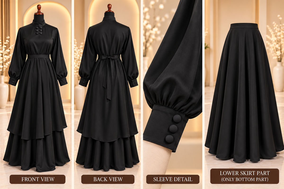 Midnight Black Layered Abaya