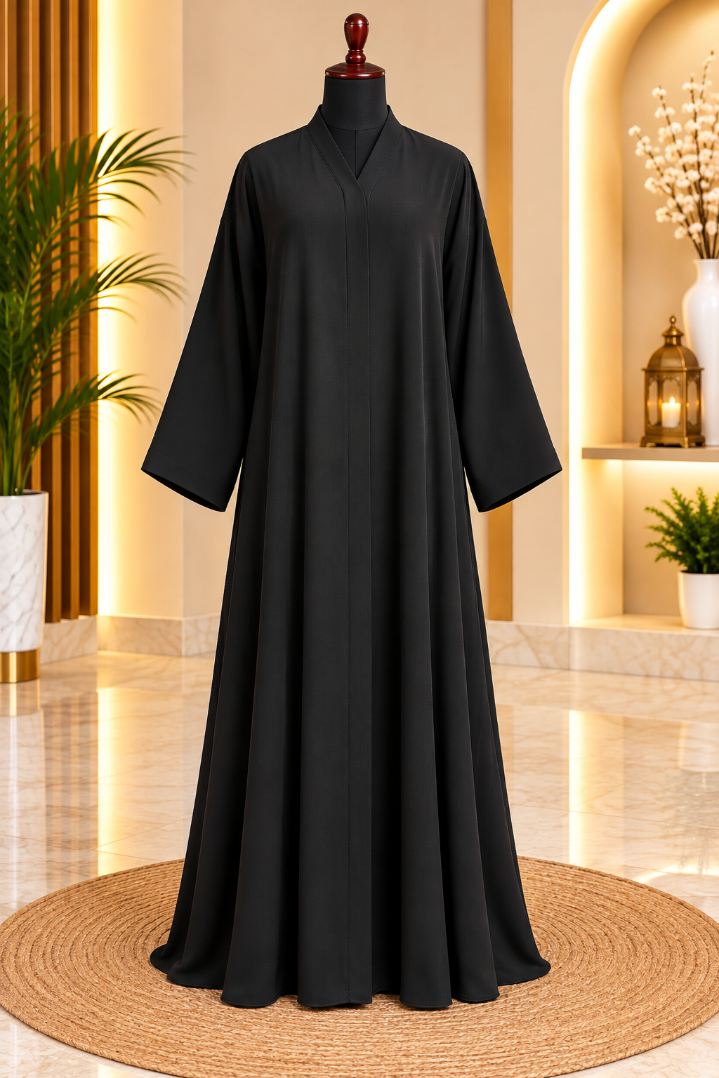 Midnight Black Full-Ghera Flared Abaya