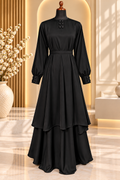 Midnight Black Layered Abaya