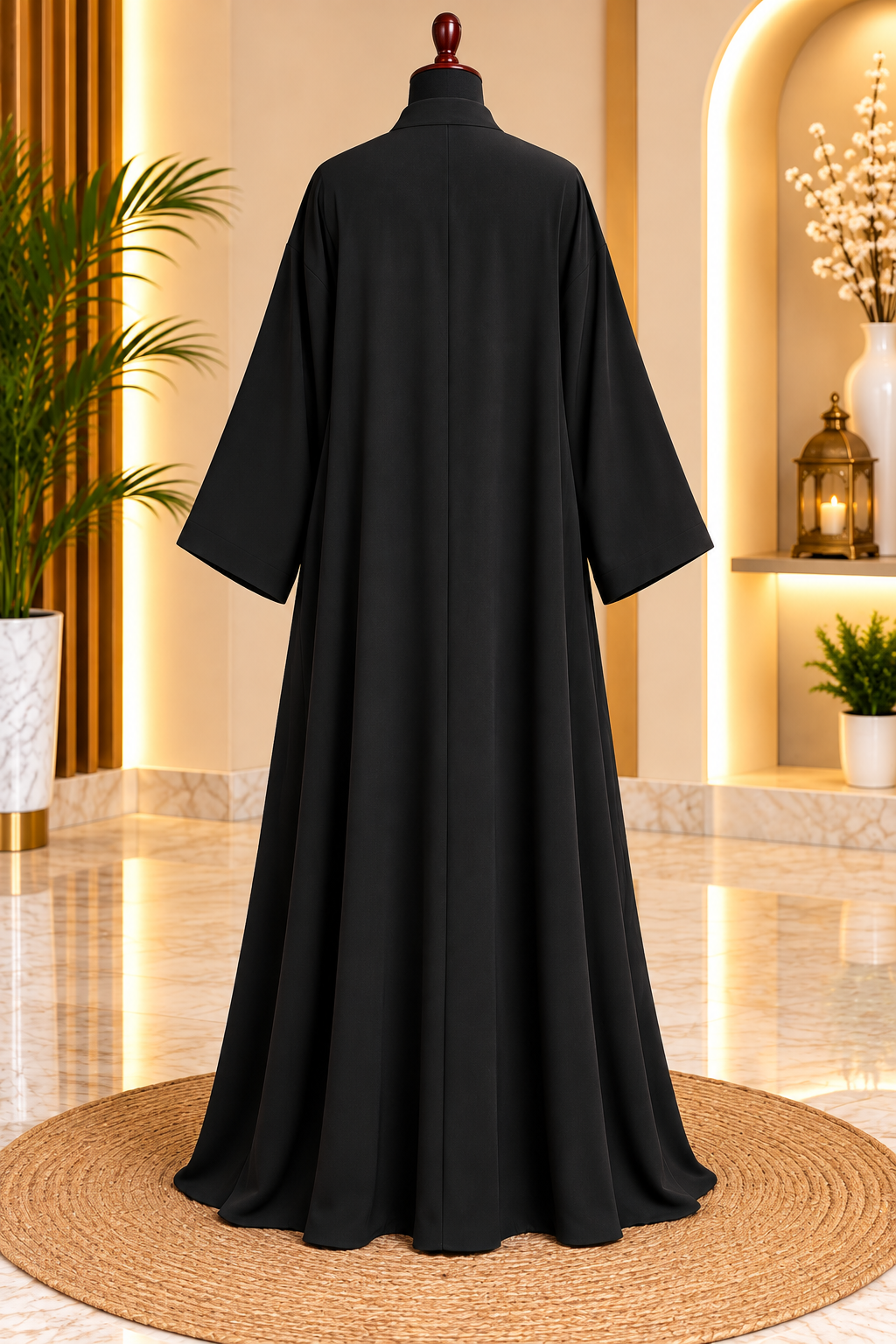 Midnight Black Full-Ghera Flared Abaya