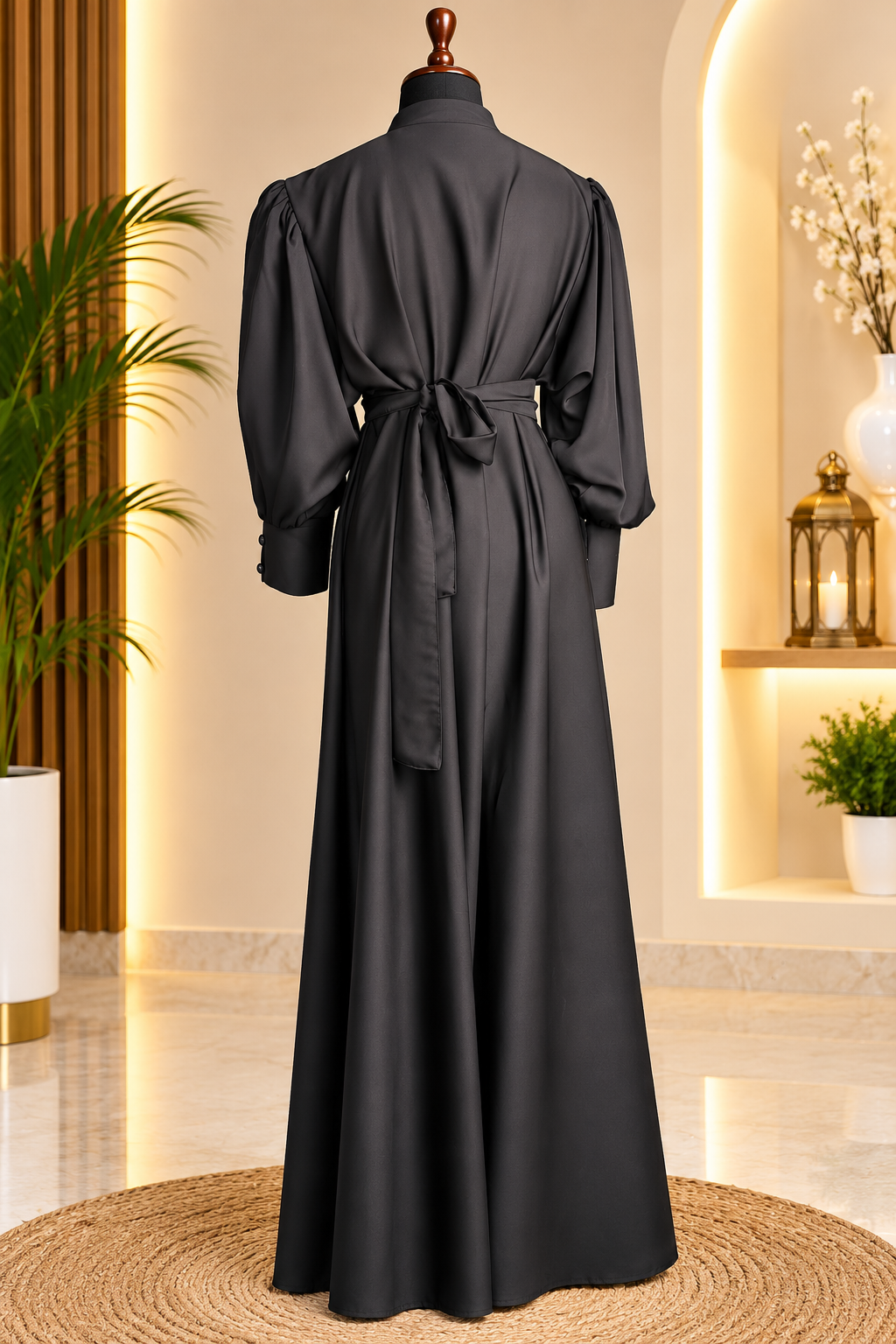 Elegant Charcoal Grey Pleated Abaya