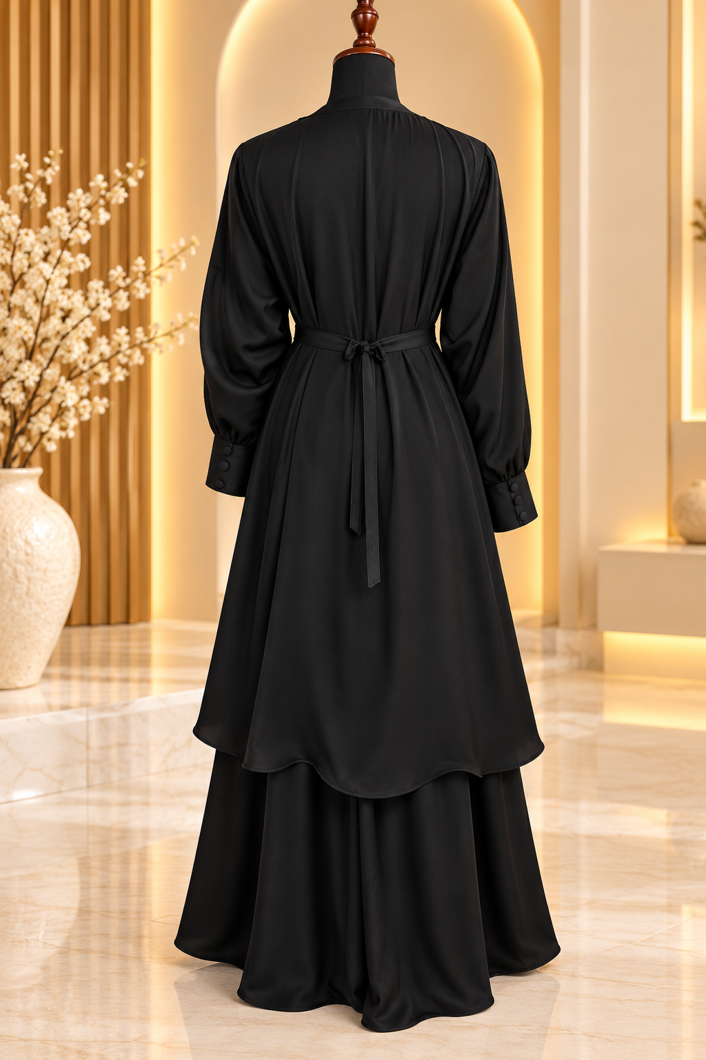 Midnight Black Layered Abaya
