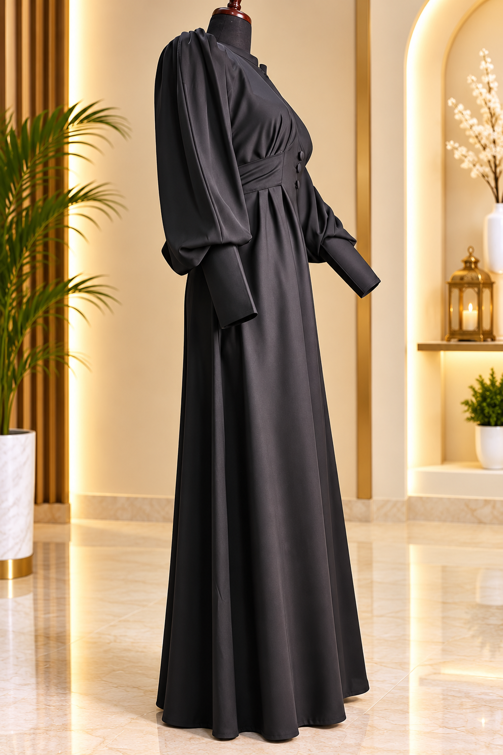 Elegant Charcoal Grey Pleated Abaya