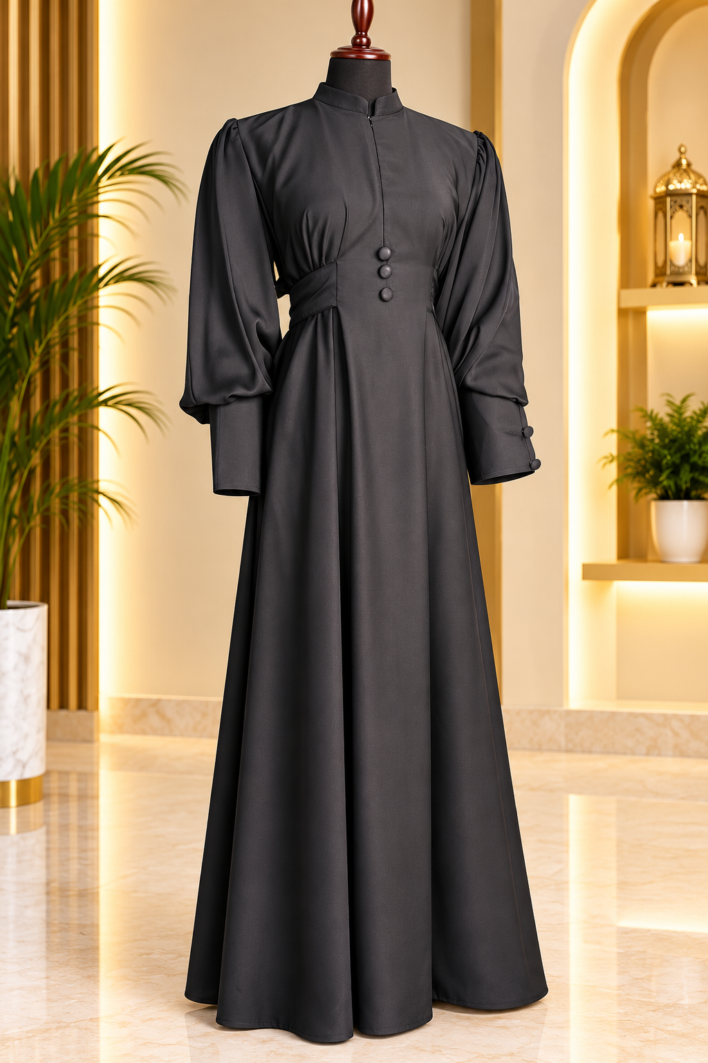 Elegant Charcoal Grey Pleated Abaya